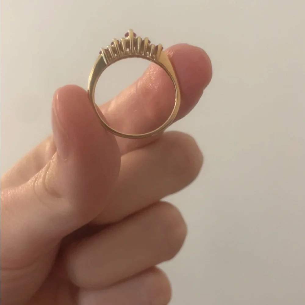 14k Solid Gold Antique Diamond and Pink Gemstone Ring - Picture 4 of 6